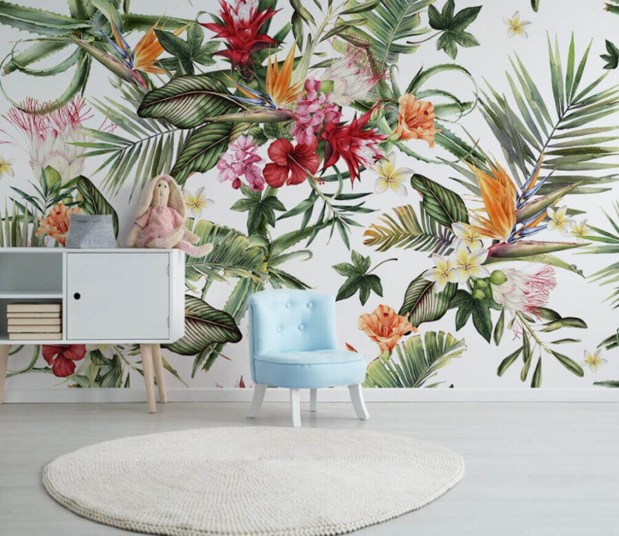 Pattern of flowers and leaves