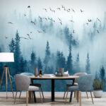 Wall murals Birds flying over a forest