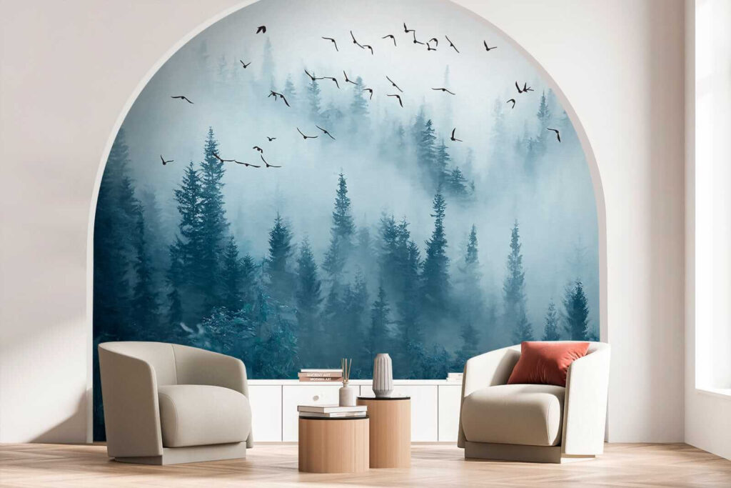 Birds flying over a forest Birds flying over a forest