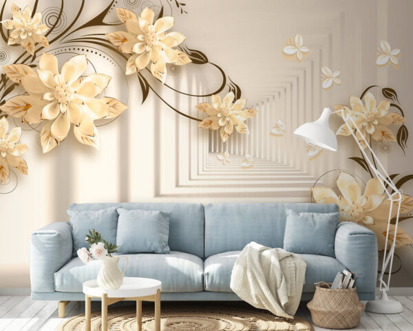 Wallpaper with flowers and butterflies Wallpaper with flowers and butterflies