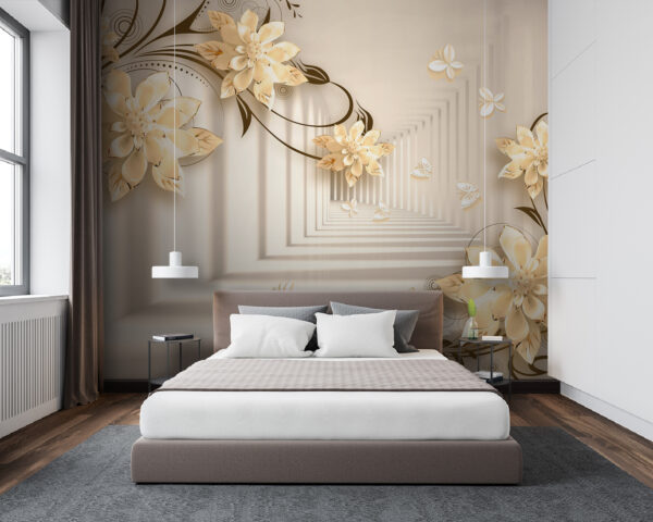 Wallpaper with flowers and butterflies Wallpaper with flowers and butterflies