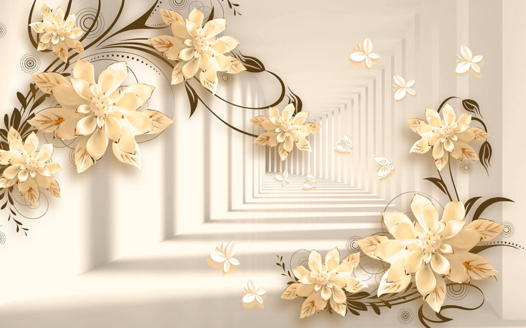 Wallpaper with flowers and butterflies Wallpaper with flowers and butterflies