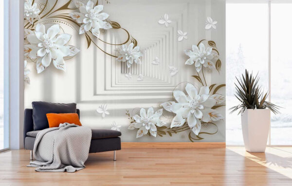 White flower design on a white background White flower design on a white background