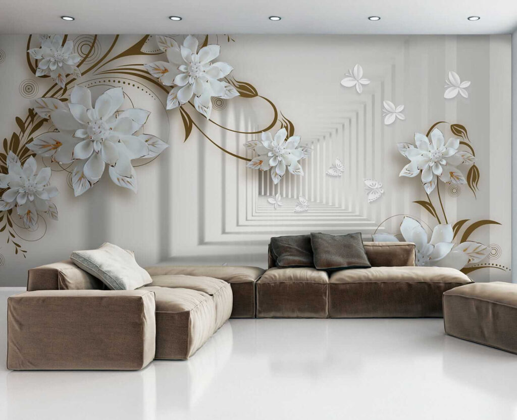 White flower design on a white background