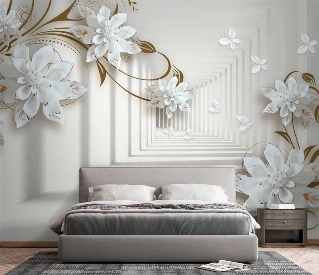 White flower design on a white background