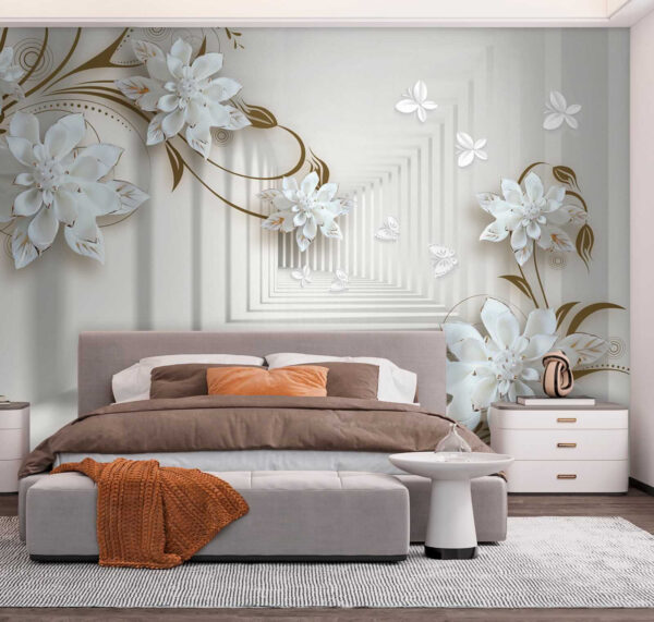White flower design on a white background White flower design on a white background