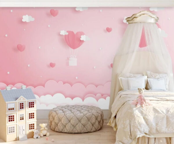 Pink paper cutout of hot air balloons and clouds Pink paper cutout of hot air balloons and clouds