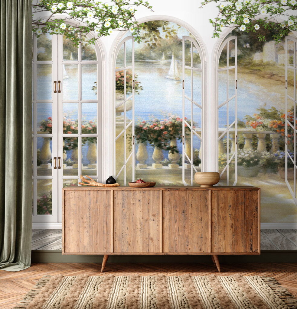 Wall mural of a garden with a view of a balcony u21592pih1 982x1024 - Wall mural of a garden with a view of a balcony