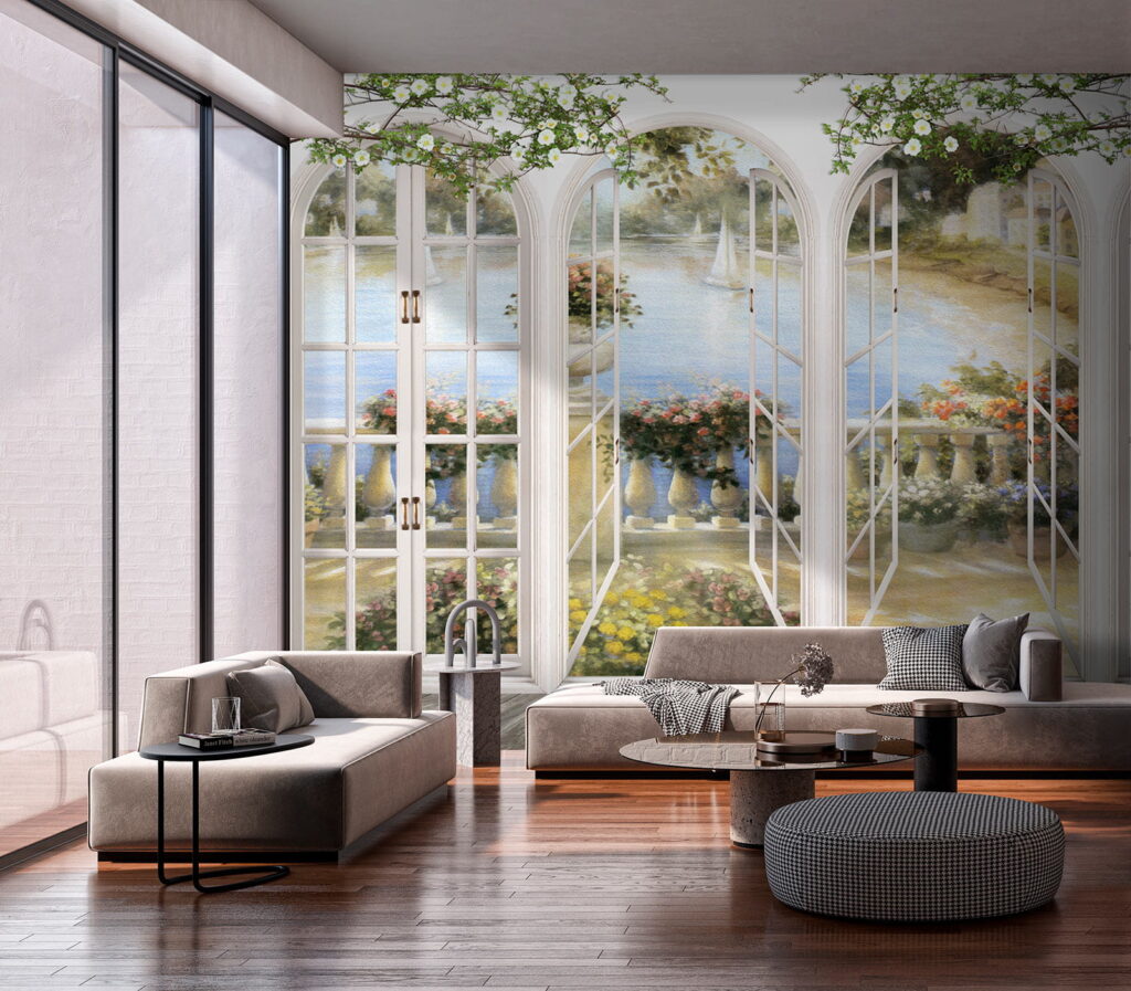 Wall mural of a garden with a view of a balcony u21592pig2 1024x897 - Wall mural of a garden with a view of a balcony