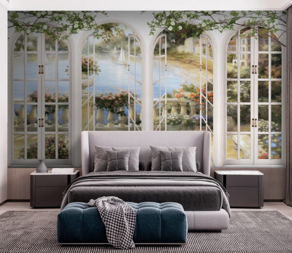 Wall mural of a garden with a view of a balcony u21592pib2 600x519 - Wall mural of a garden with a view of a balcony