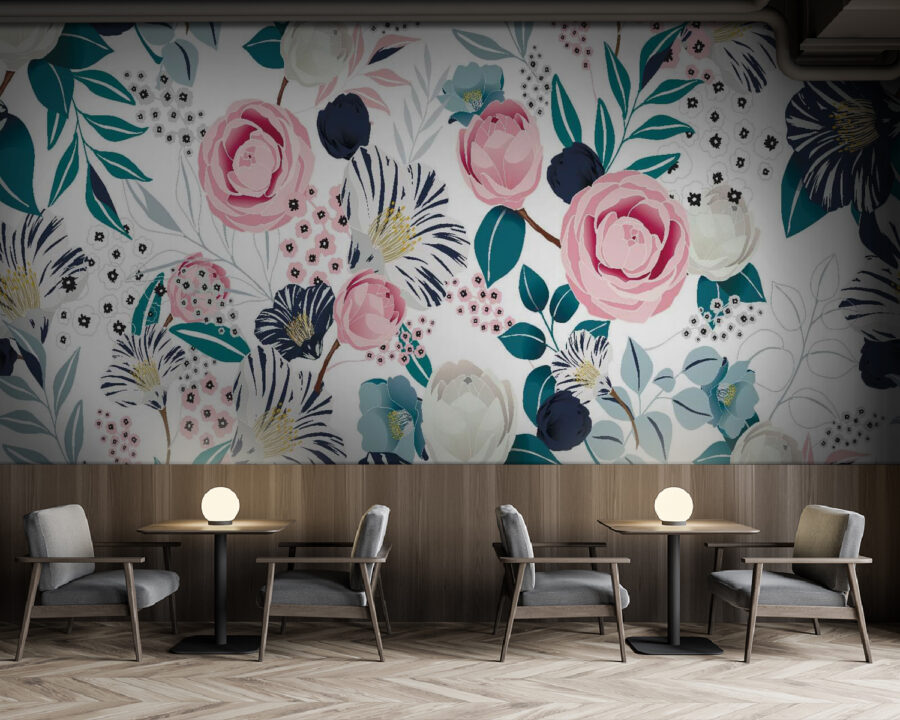 Pattern of flowers and leaves