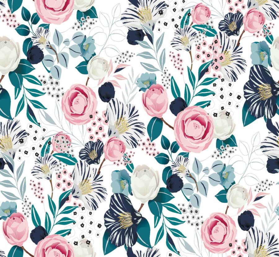 Pattern of flowers and leaves