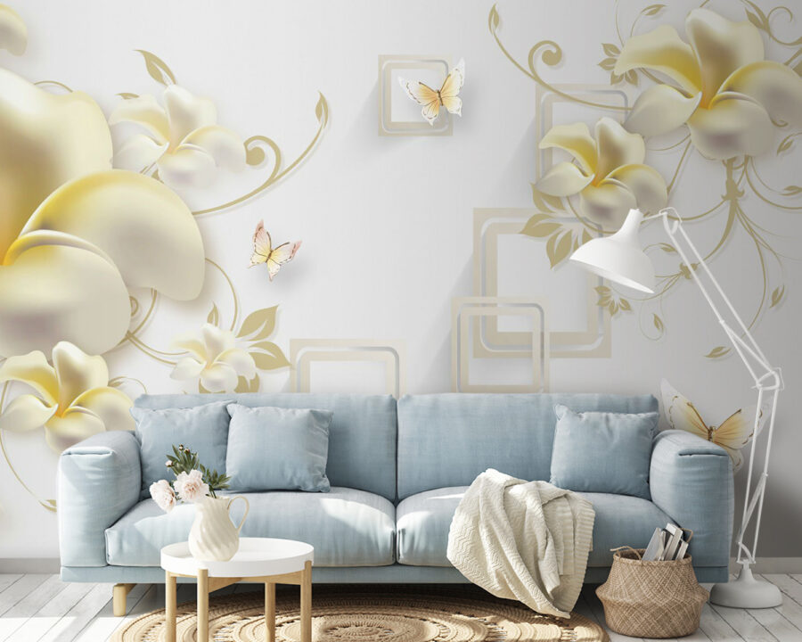 Wallpaper with flowers and butterflies