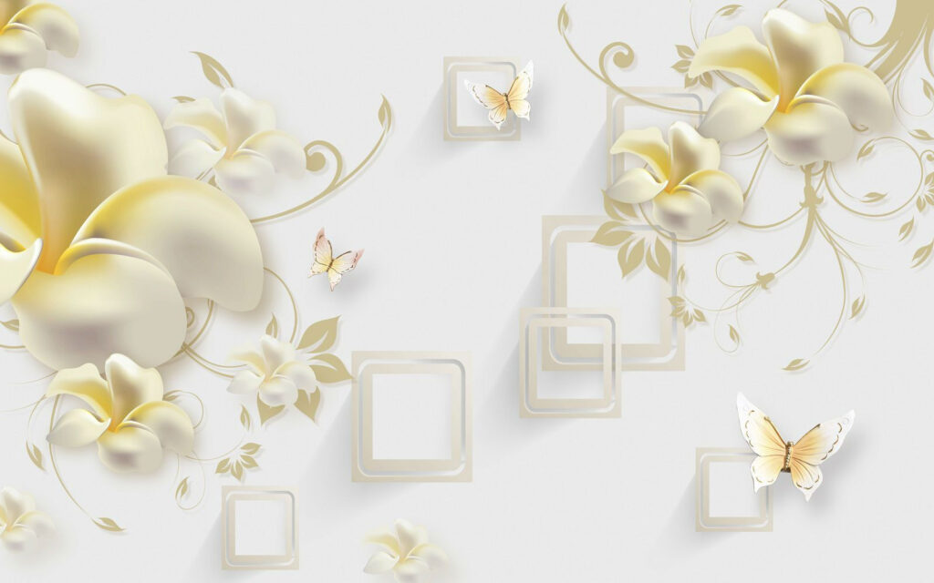 Wallpaper with flowers and butterflies Wallpaper with flowers and butterflies