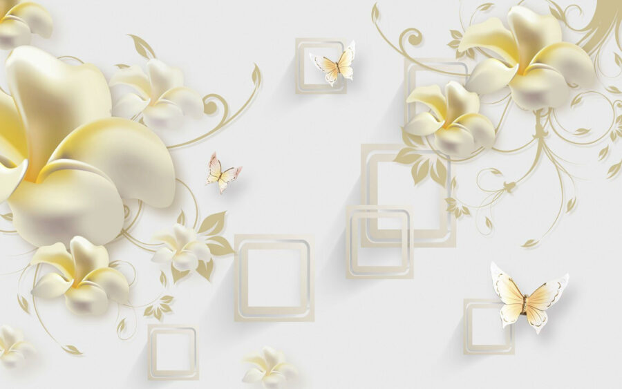 Wallpaper with flowers and butterflies