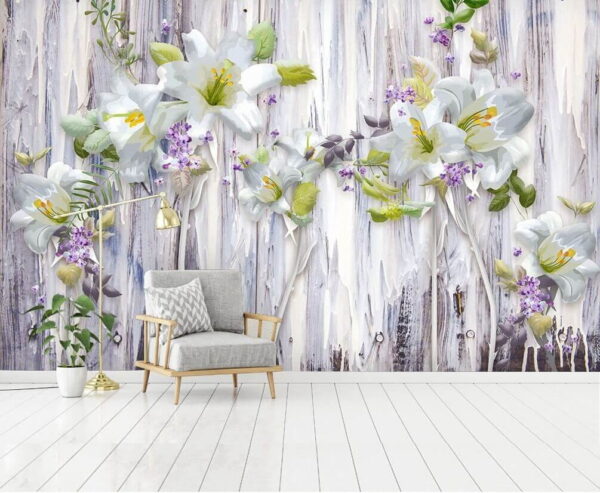 Wall murals Wall murals Group of white flowers on a wood surface (SKU: u20601)