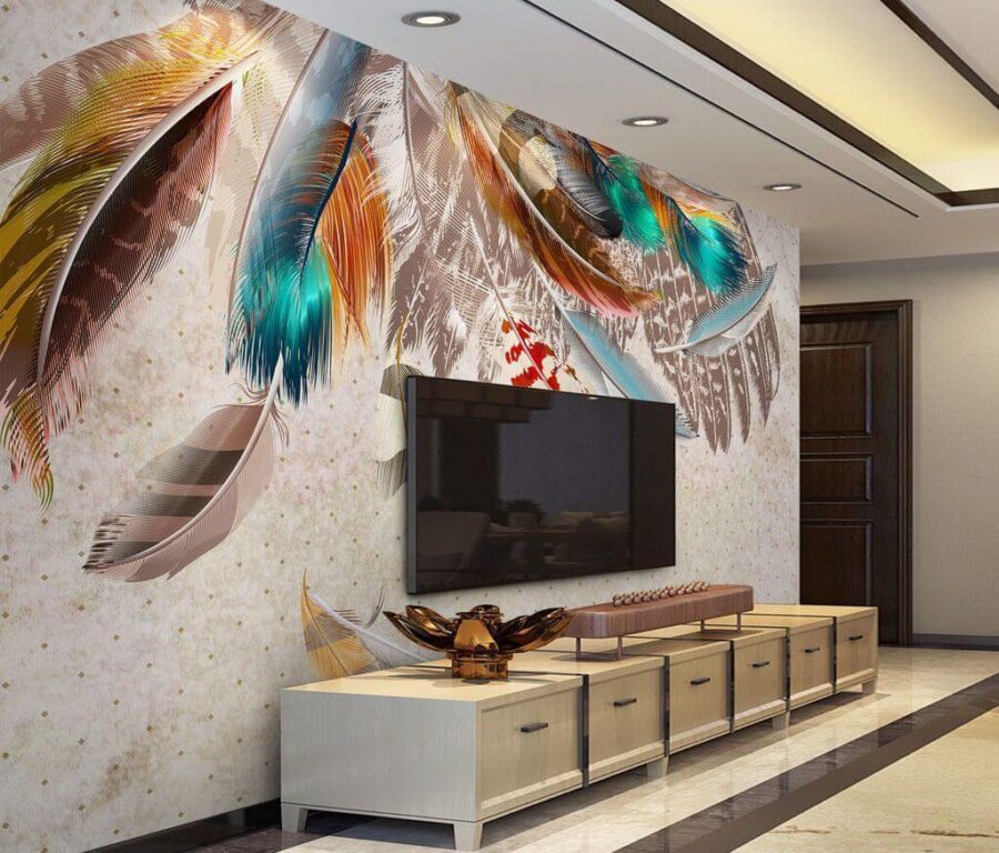 Group of colorful feathers