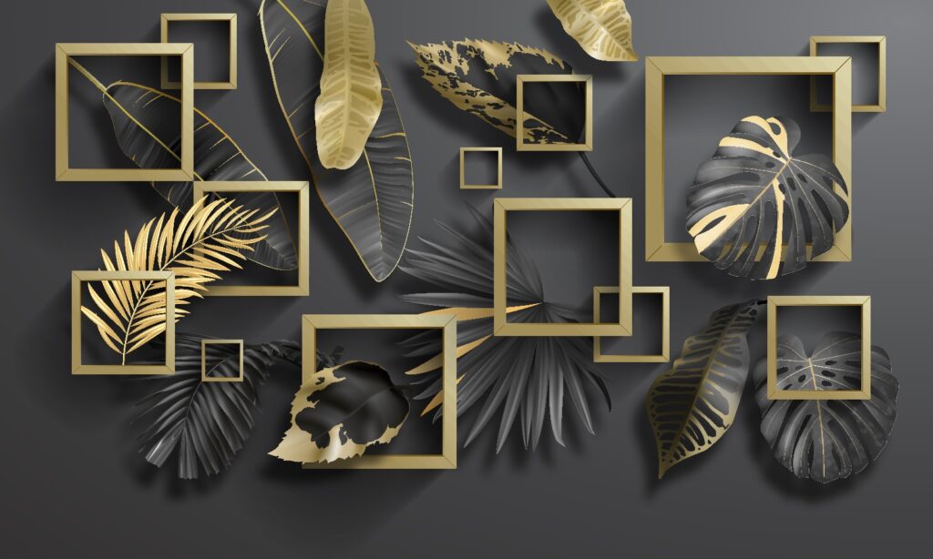 Elegant foliage in metallic frames Elegant foliage in metallic frames