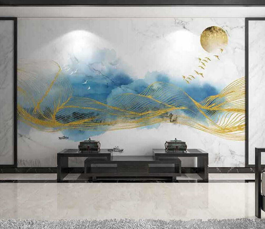 Painting of waves and birds