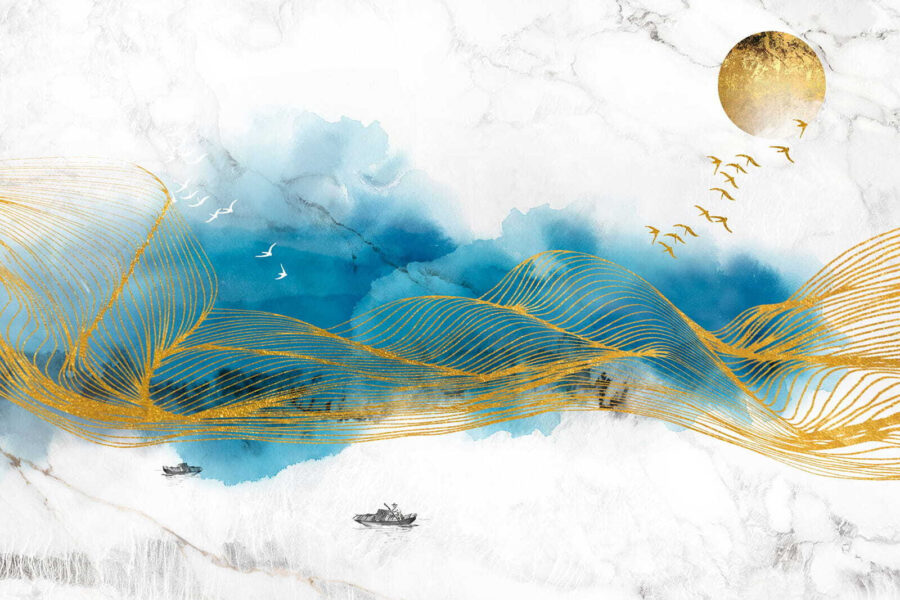 Painting of waves and birds
