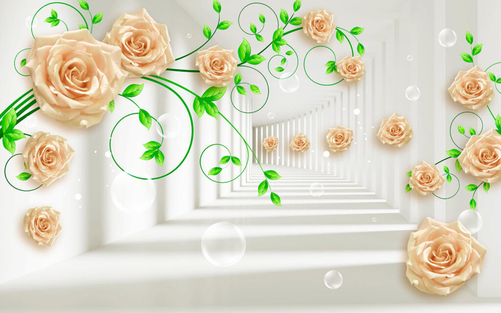 Wallpaper with roses and leaves Wallpaper with roses and leaves