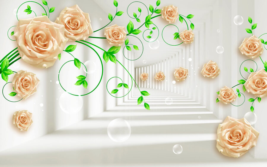 Wallpaper with roses and leaves Wallpaper with roses and leaves