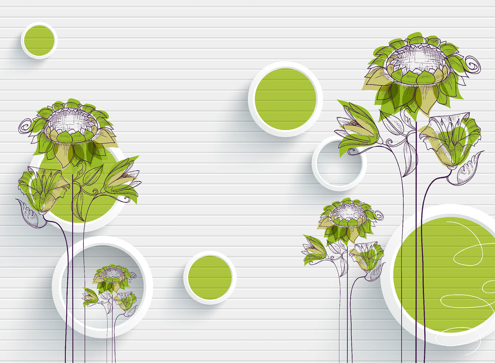 Wallpaper with flowers and circles u18803p - Wallpaper with flowers and circles - tegory