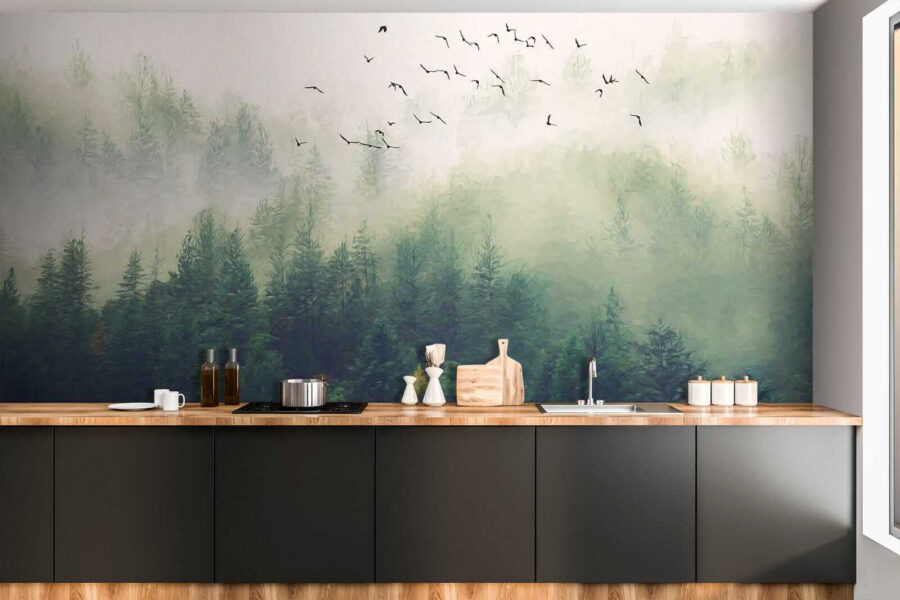 Wall murals Birds flying over a forest - Image 9