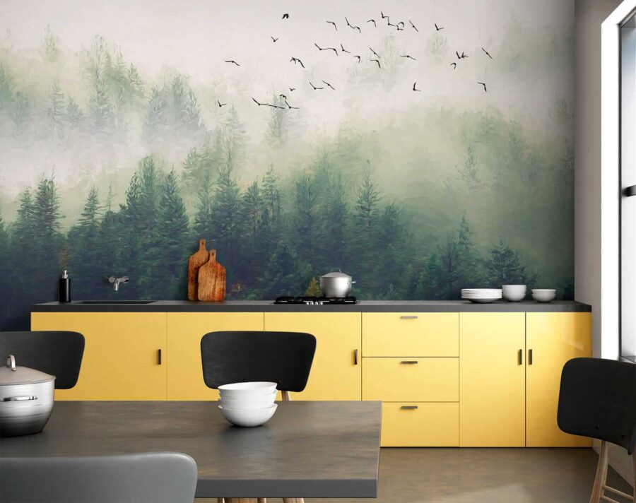Wall murals Birds flying over a forest - Image 8