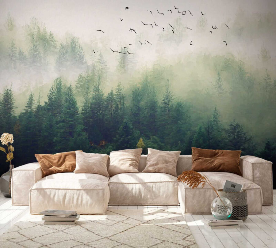 Wall murals Birds flying over a forest - Image 6