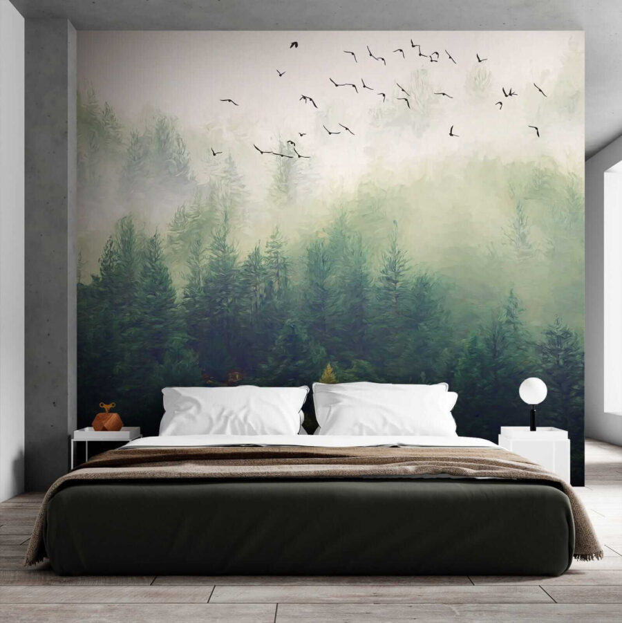 Wall murals Birds flying over a forest - Image 5
