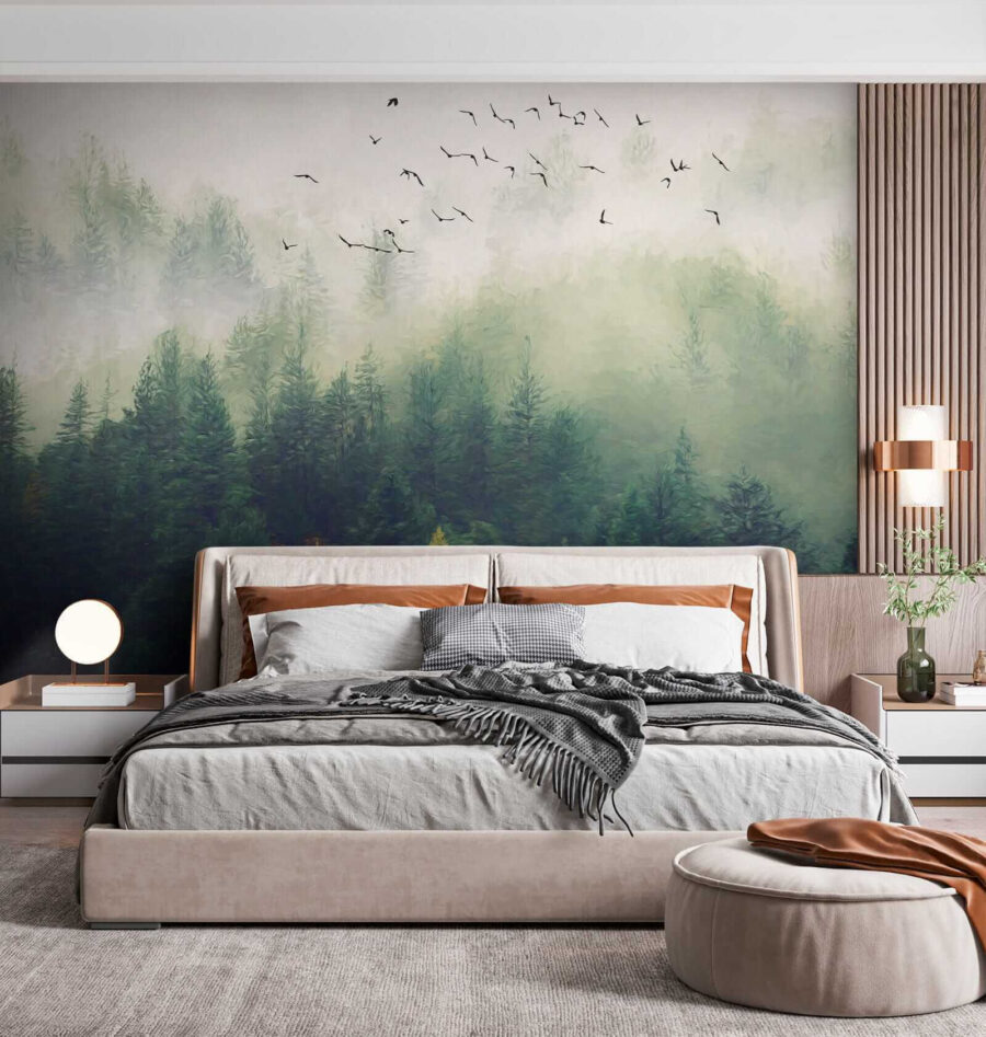Wall murals Birds flying over a forest - Image 4