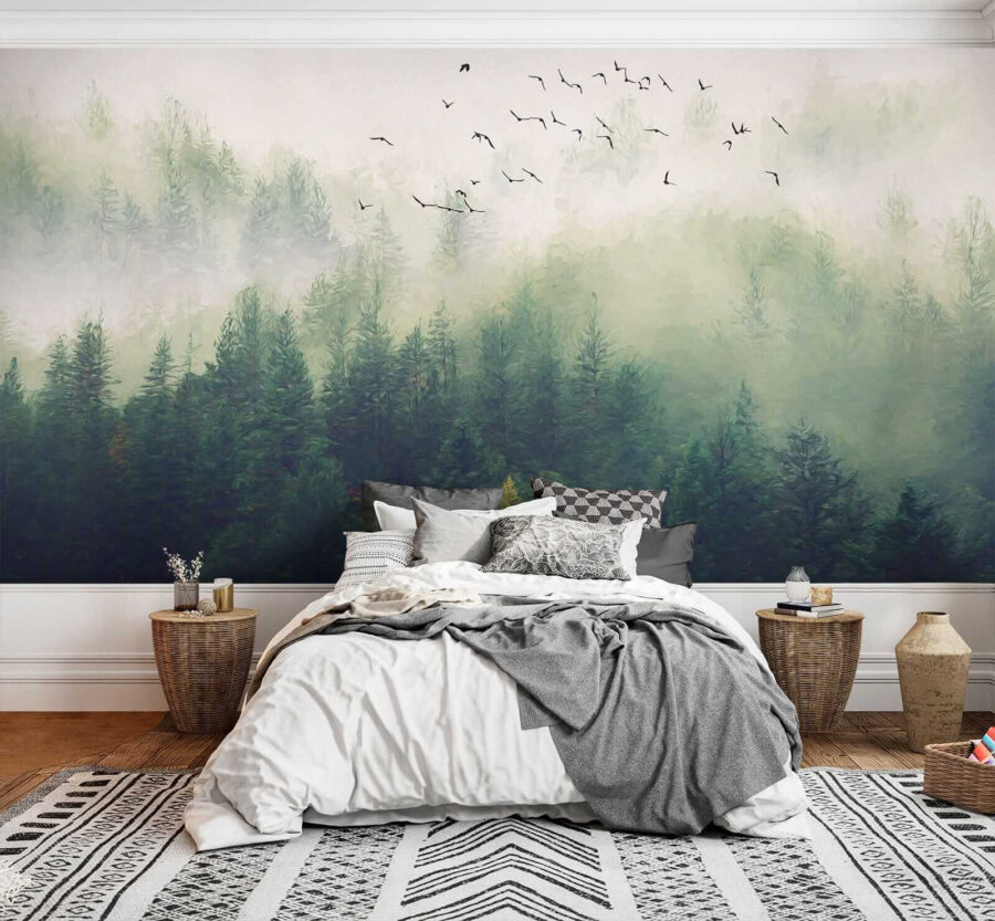 Wall murals Birds flying over a forest - Image 3