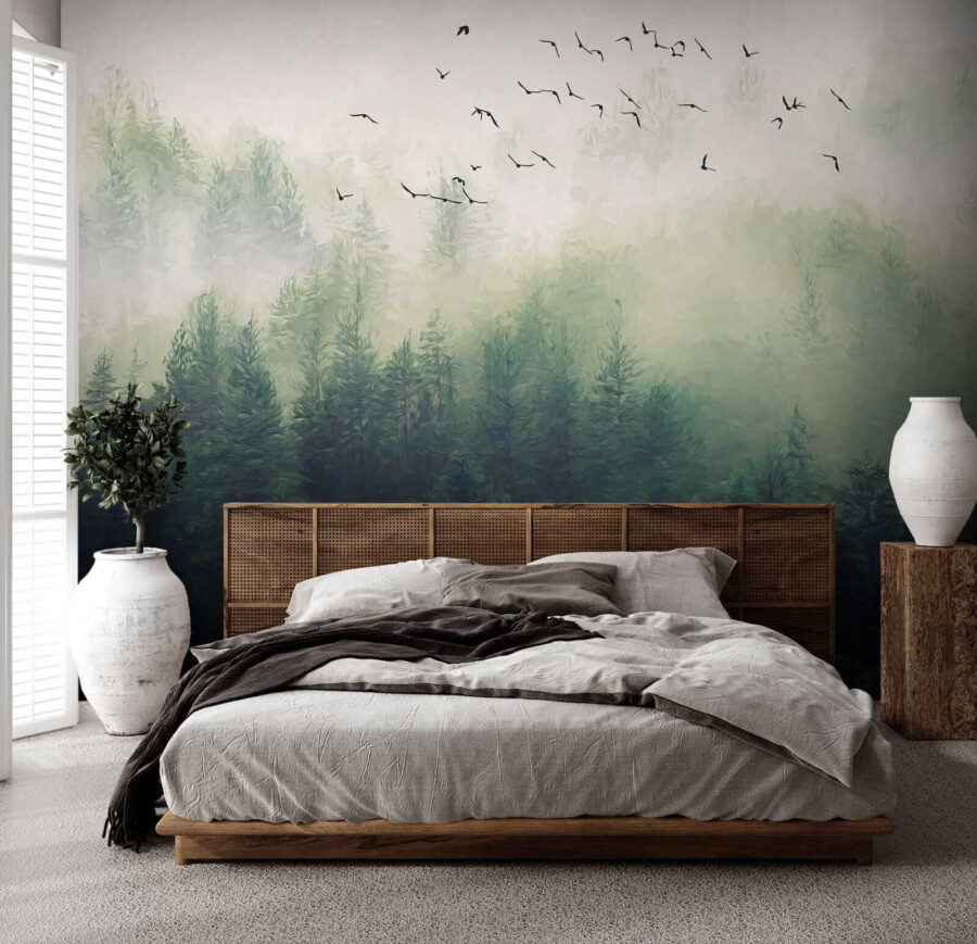 Wall murals Birds flying over a forest - Image 2