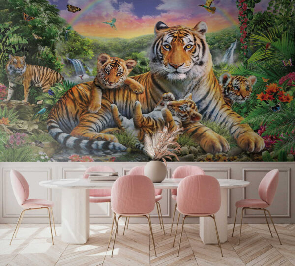 Group of tigers lying in a river Group of tigers lying in a river