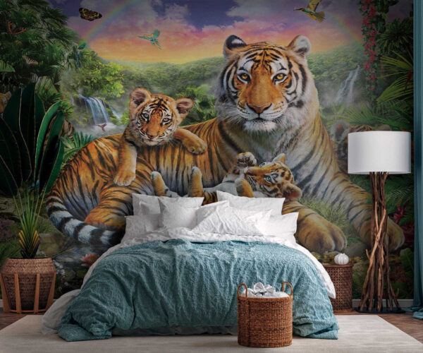 Group of tigers lying in a river Group of tigers lying in a river