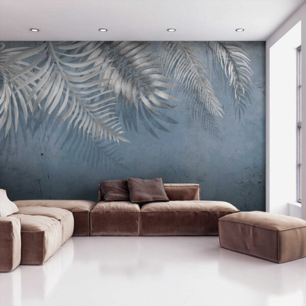 Blue background with silver leaves Blue background with silver leaves