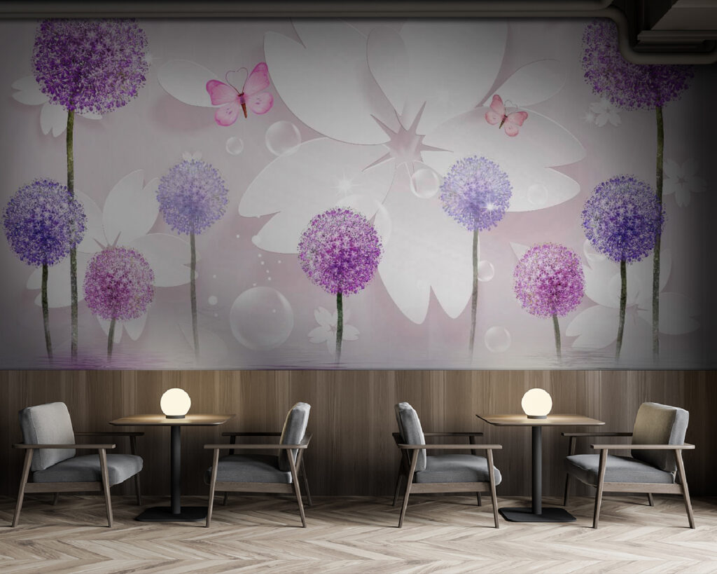 Purple and white flowers with butterflies