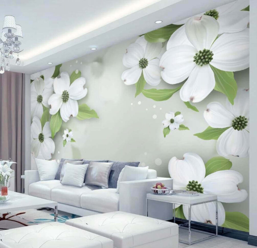 White flowers with green leaves