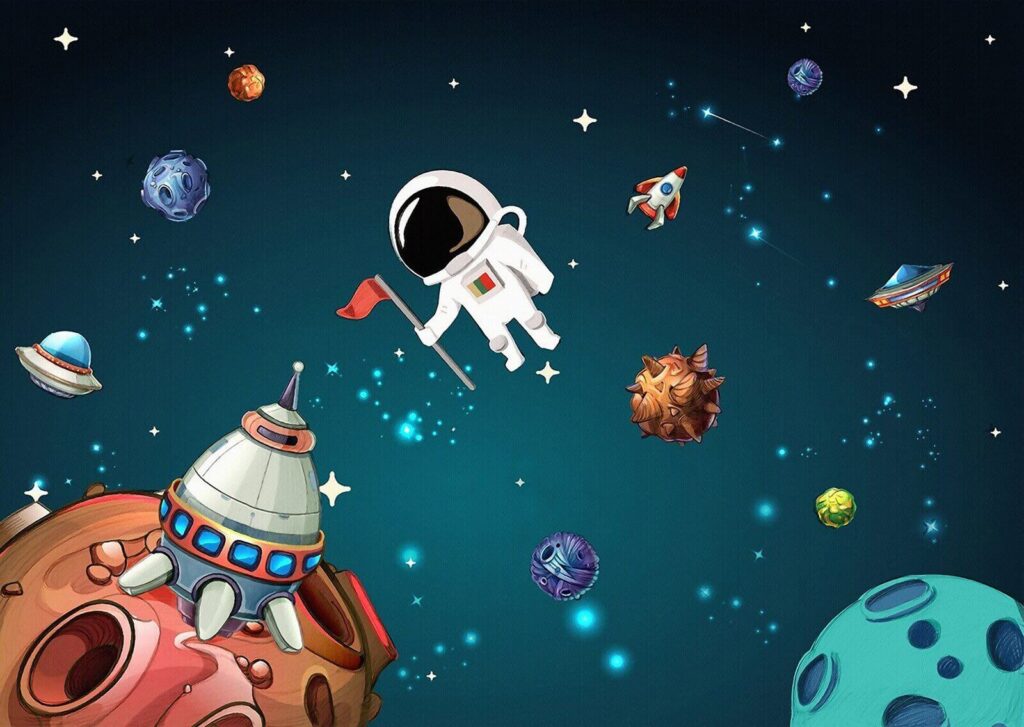 Cartoon space scene with planets and stars Cartoon space scene with planets and stars