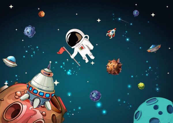 Cartoon space scene with planets and stars Cartoon space scene with planets and stars