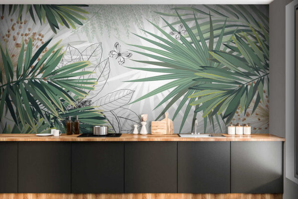 Tropical foliage with delicate butterflies. Tropical foliage with delicate butterflies.