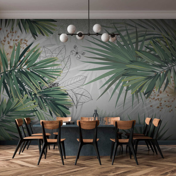Tropical foliage with delicate butterflies. Tropical foliage with delicate butterflies.