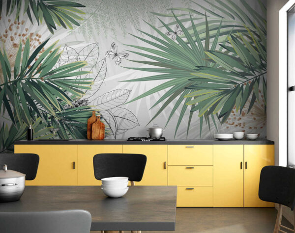 Tropical foliage with delicate butterflies. Tropical foliage with delicate butterflies.