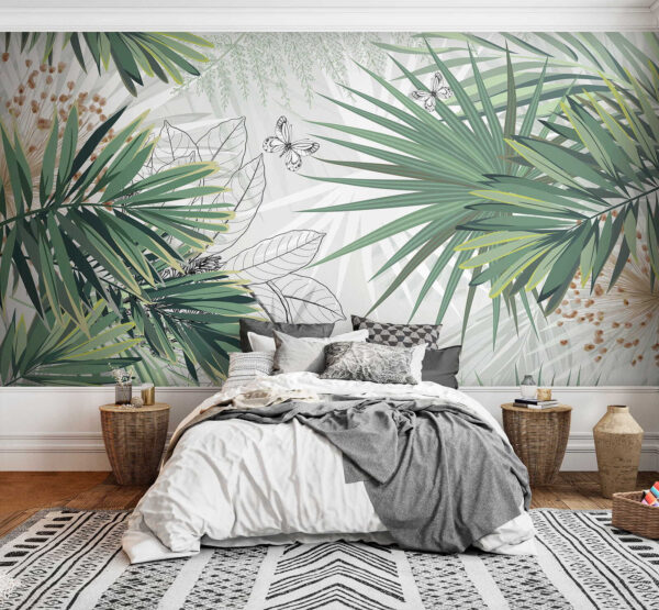 Tropical foliage with delicate butterflies. Tropical foliage with delicate butterflies.