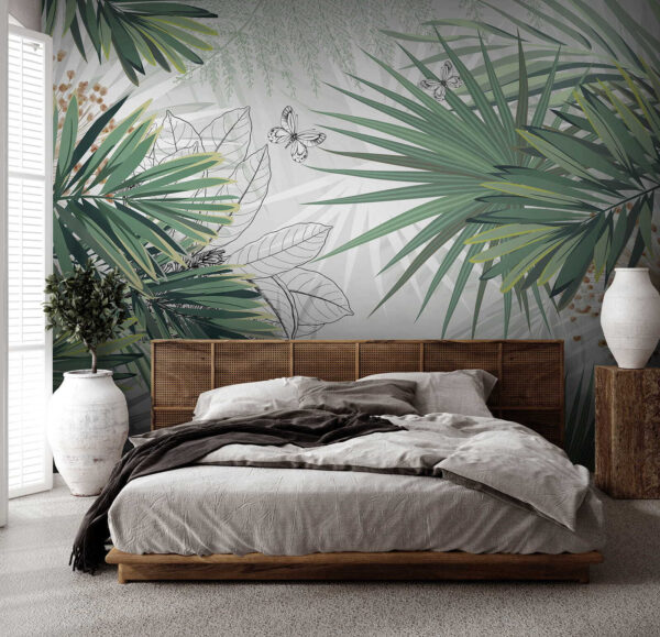 Tropical foliage with delicate butterflies. Tropical foliage with delicate butterflies.