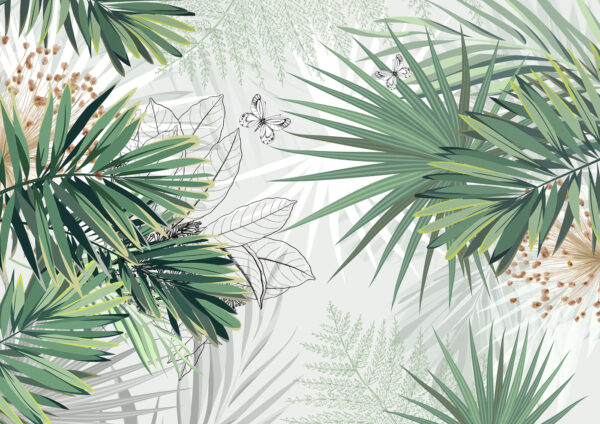Tropical foliage with delicate butterflies. Tropical foliage with delicate butterflies.