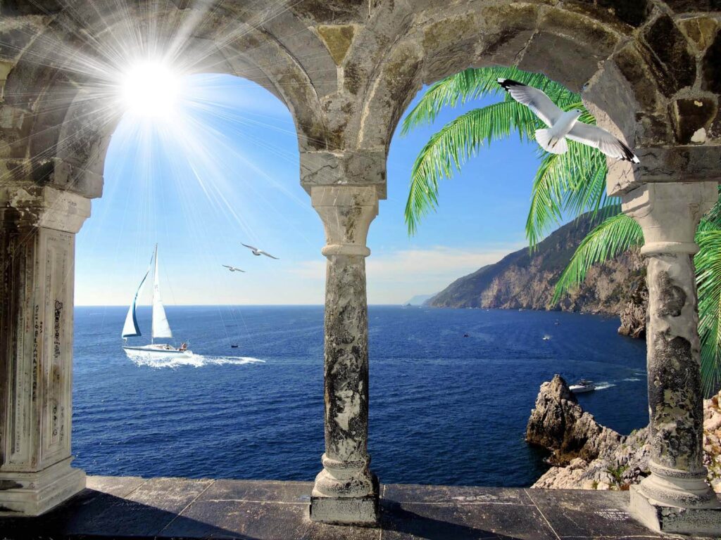 View of the ocean from a stone archway View of the ocean from a stone archway