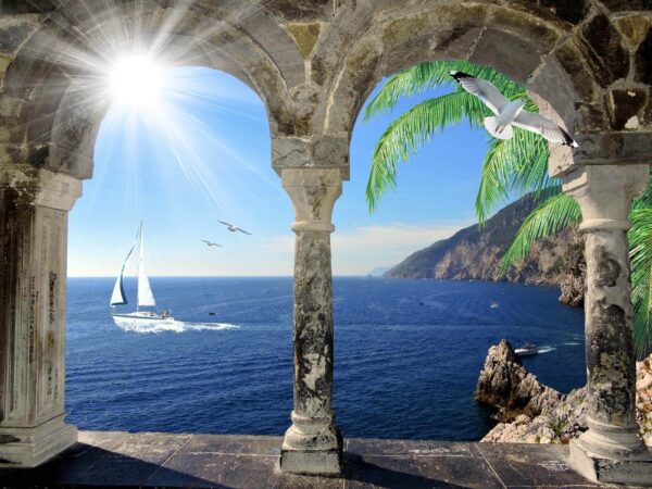 View of the ocean from a stone archway View of the ocean from a stone archway
