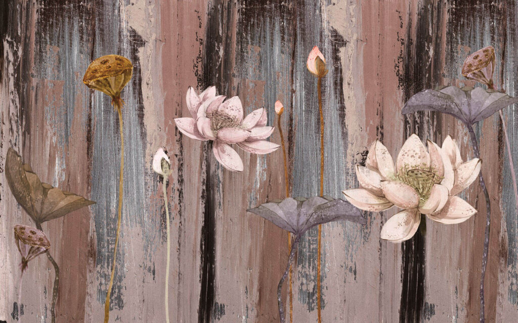 Painting of flowers on a wood surface Painting of flowers on a wood surface